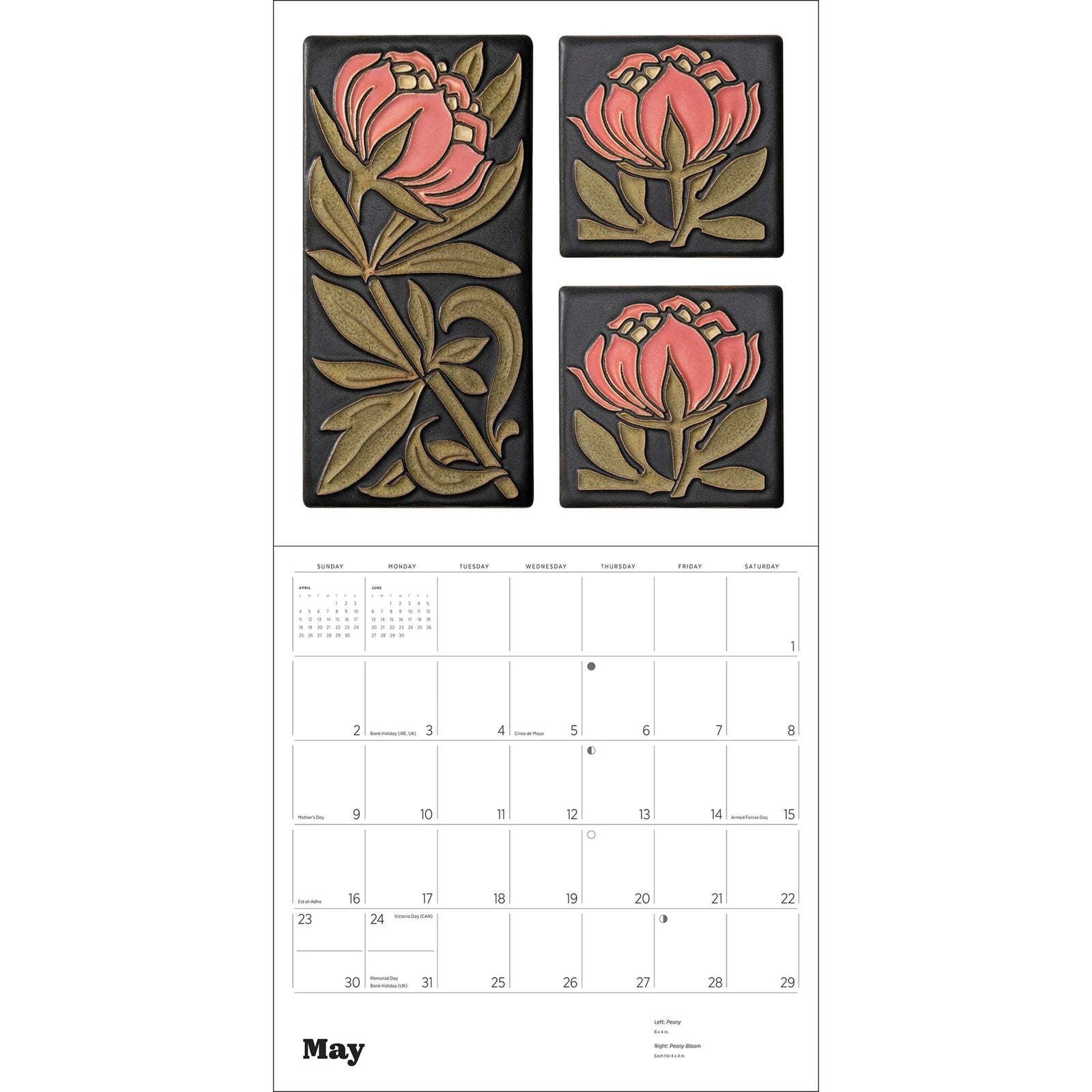Arts & Crafts 2027 wall calendar featuring photos of ceramic tiles made by Motawi Tile Works