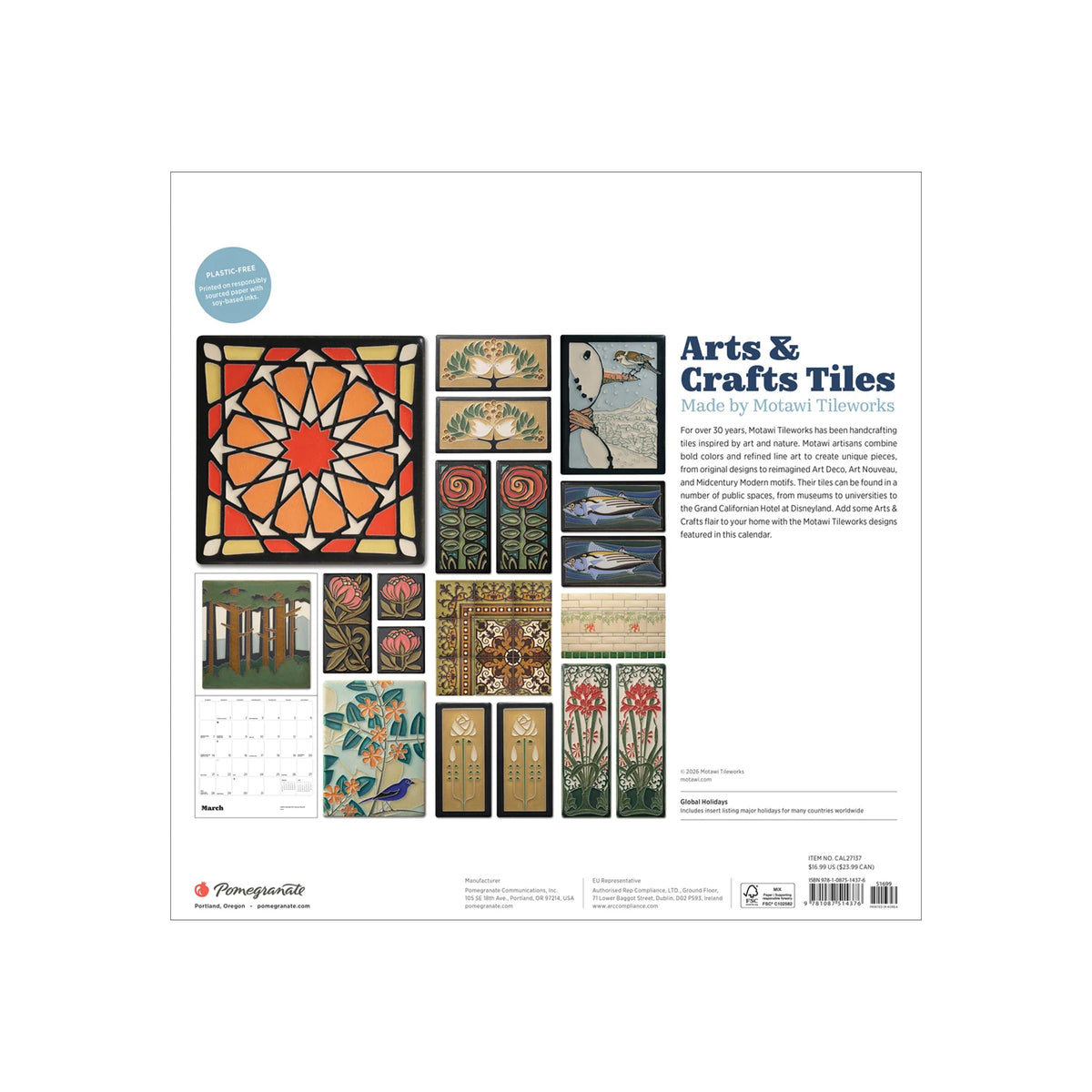MOTAWI TILES ARTS & CRAFTS WALL CALENDAR 2027