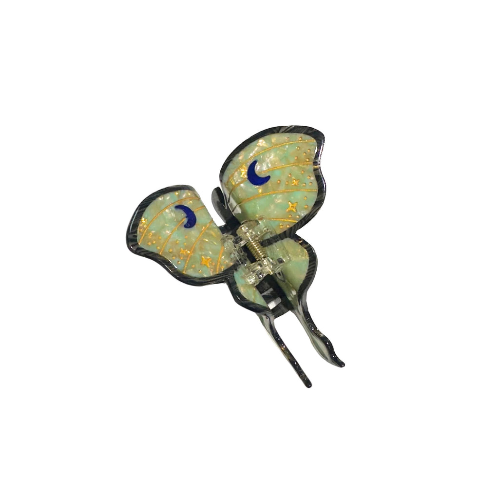 Add a pretty flourish to any up-do with this hand-finished Luna Moth claw hair clip. It is double-sided for a perfect look from every angle.