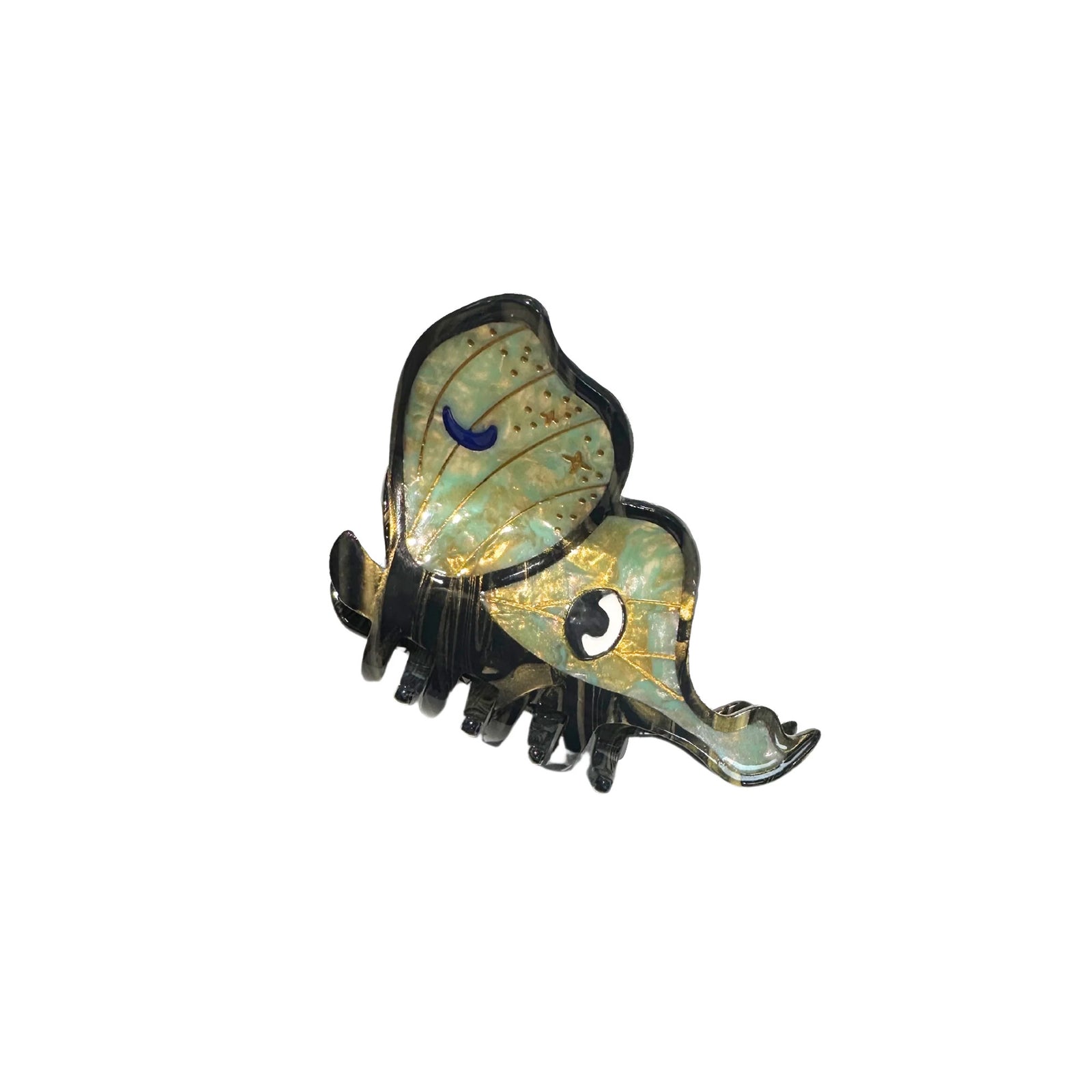 Add a pretty flourish to any up-do with this hand-finished Luna Moth claw hair clip. It is double-sided for a perfect look from every angle.