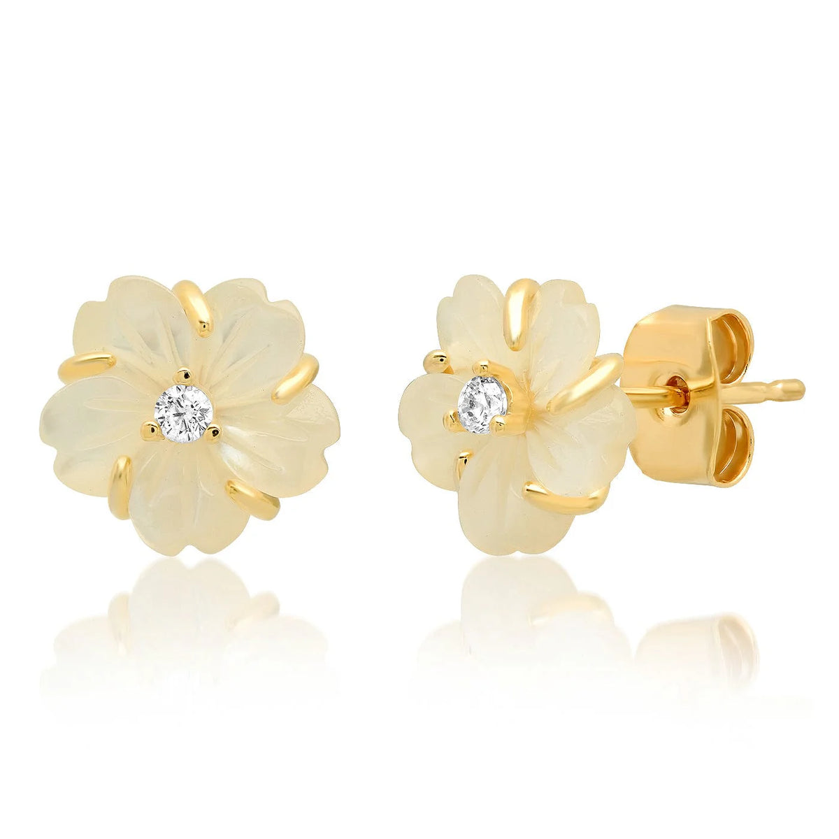 CARVED MOTHER-OF-PEARL FLOWER EARRINGS