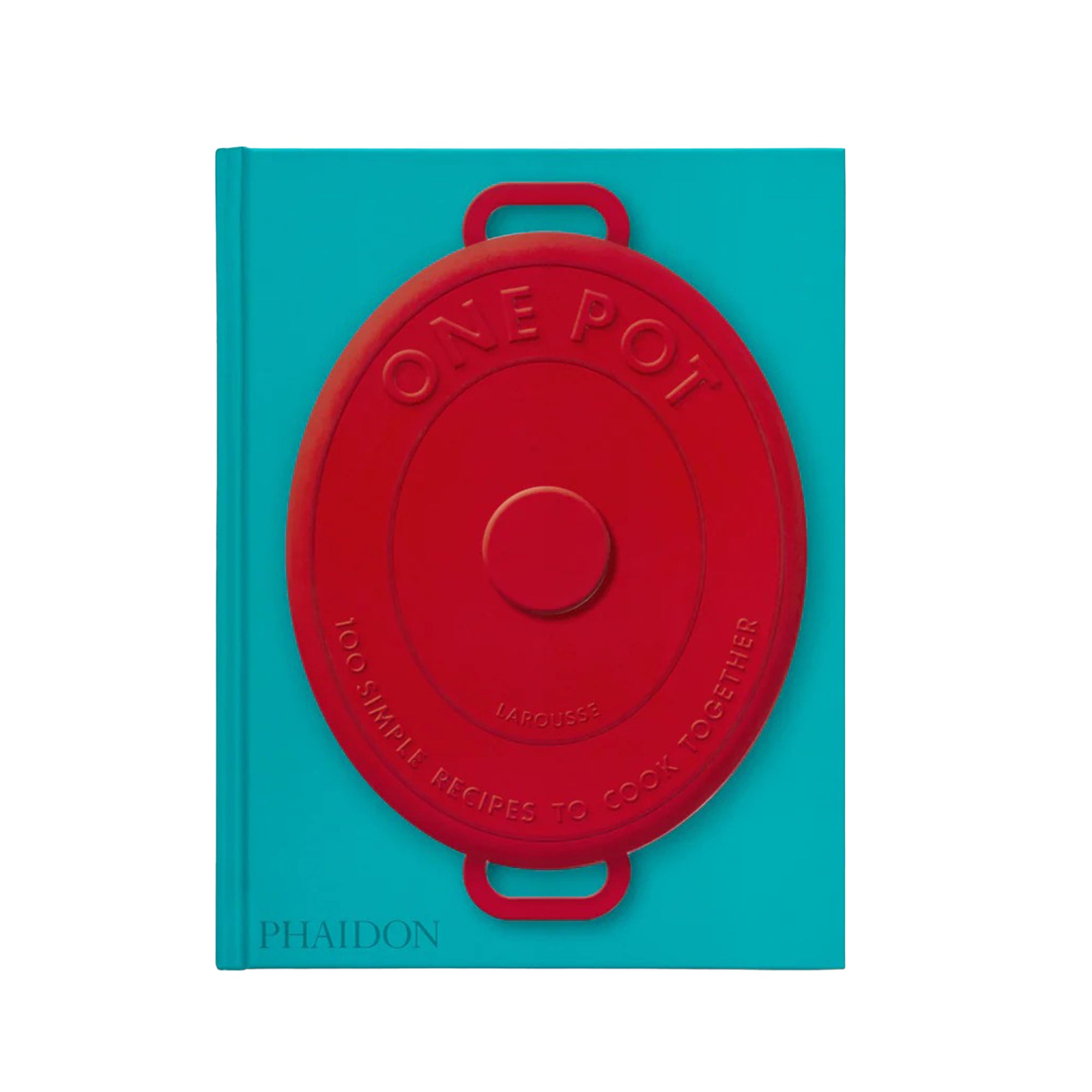 One Pot recipes Book cover with a red pot lid on a teal background