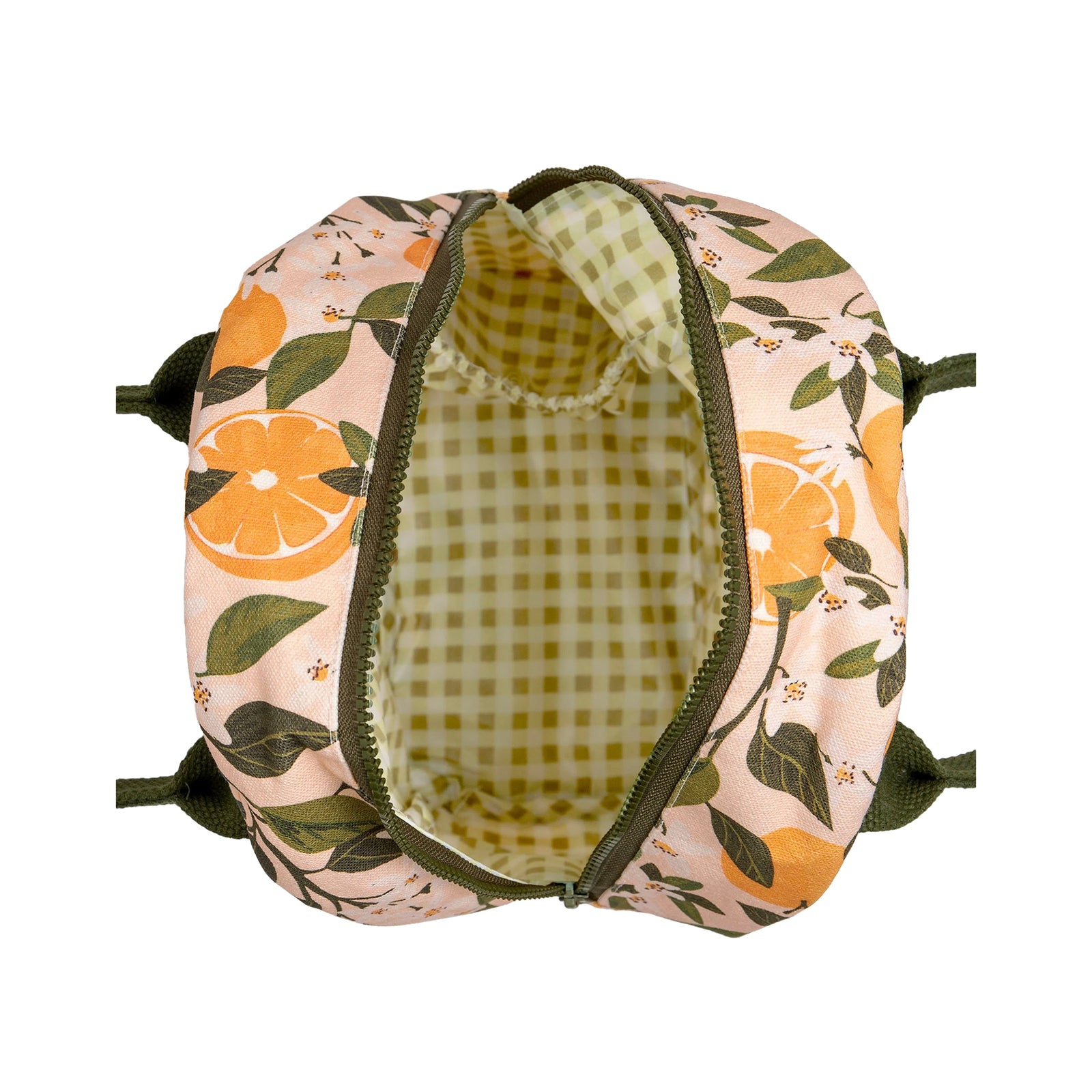 Brighten your lunchtime routine with this Orange Orchard Lunch Box. This charming lunch box has a delightful orange motif that combines fun and functionality, perfect for school, work, picnics, or outings. Crafted from durable, easy-to-clean materials, it keeps your meals fresh and secure. The spacious interior features a coordinating gingham design and offers plenty of room for sandwiches, snacks, and beverages