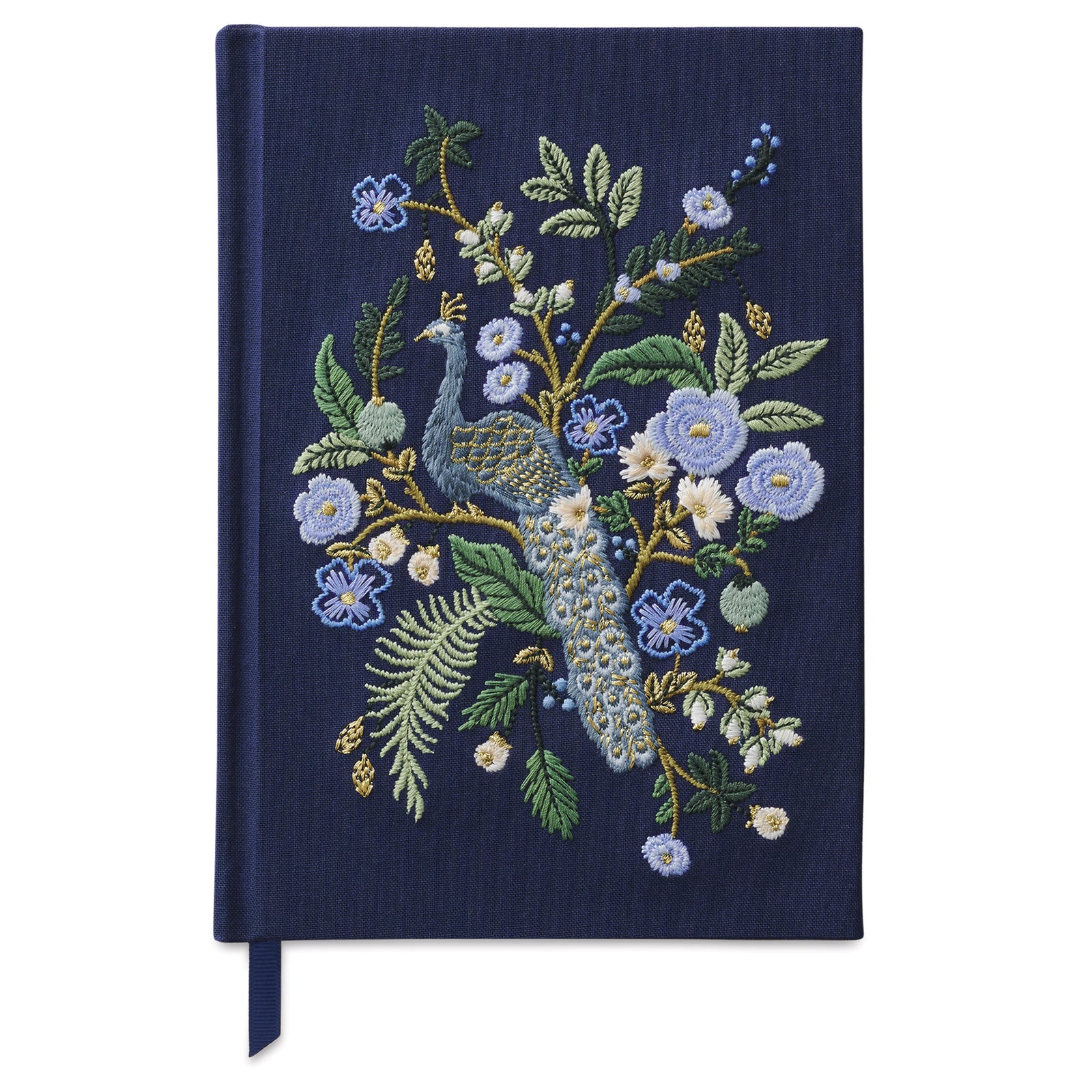 Pretty enough to leave out on your coffee table or kitchen worktop, this fabric-covered journal is beautifully embroidered with a majestic peacock surrounded by blooming blue flowers, accented with gold metallic leaves. This journal is perfect for a keepsake journal or diary. With 240 lined pages, there is plenty of space to capture your thoughts. 