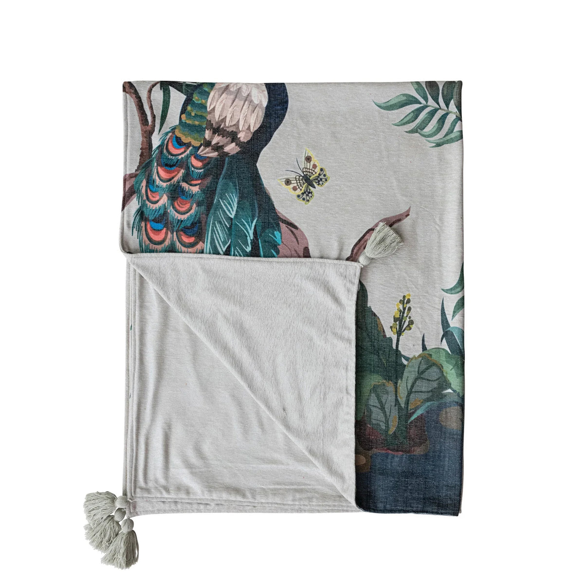 BOTANICAL PEACOCK CHENILLE THROW