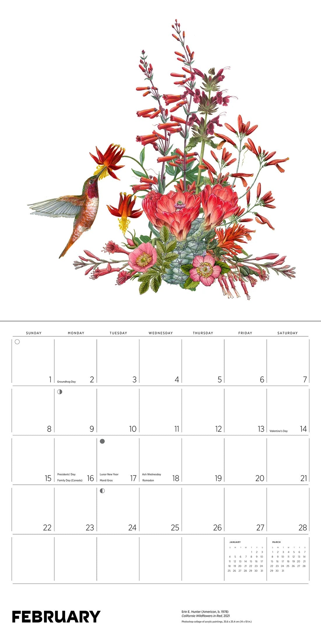 2026 calendar cover with floral design and bee illustrations on a light gray background