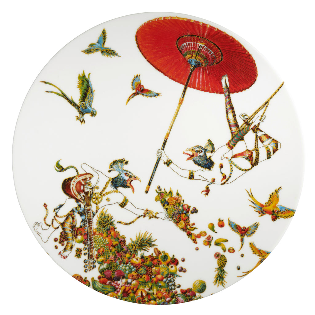 Raqib Shaw is a London-based artist known for his opulent and fantastical paintings that blend Eastern and Western influences. Each plate depicts Shaw’s unique artistry, ideal for creating a striking display on a gallery wall or mantel. 10.6" diameter Material: porcelain Made in France.