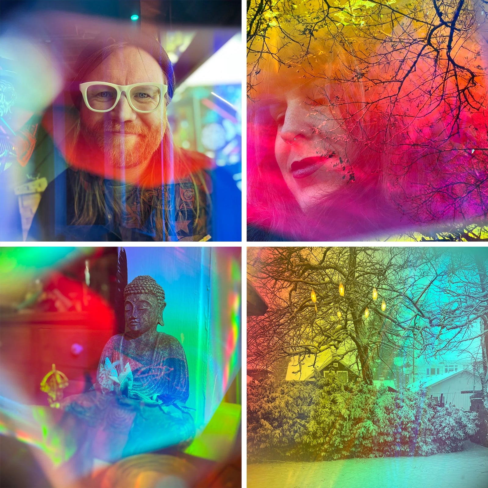 Phone camera lens protector with crystal cube attachment on a white background