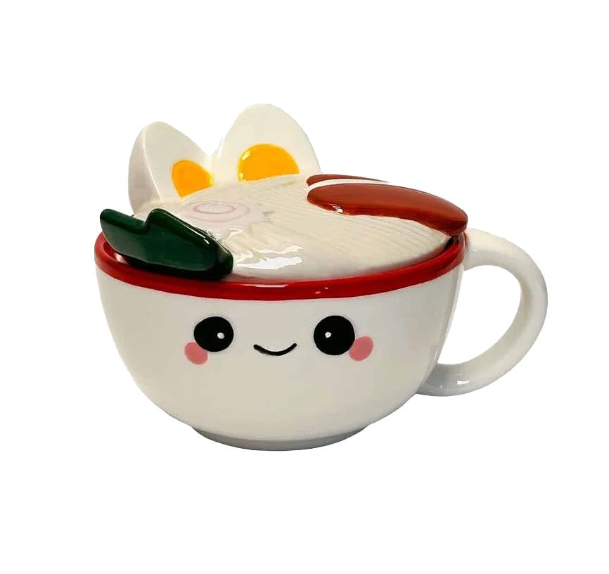 Why just noodle around when you can sip in style? Soup up your day with this fun mug, shaped like a bowl of ramen! The happy little mug also has a lid to keep your drink, soup or noodles warm. Material: Ceramic Dimensions: 8 oz. Hand wash only Do not microwave