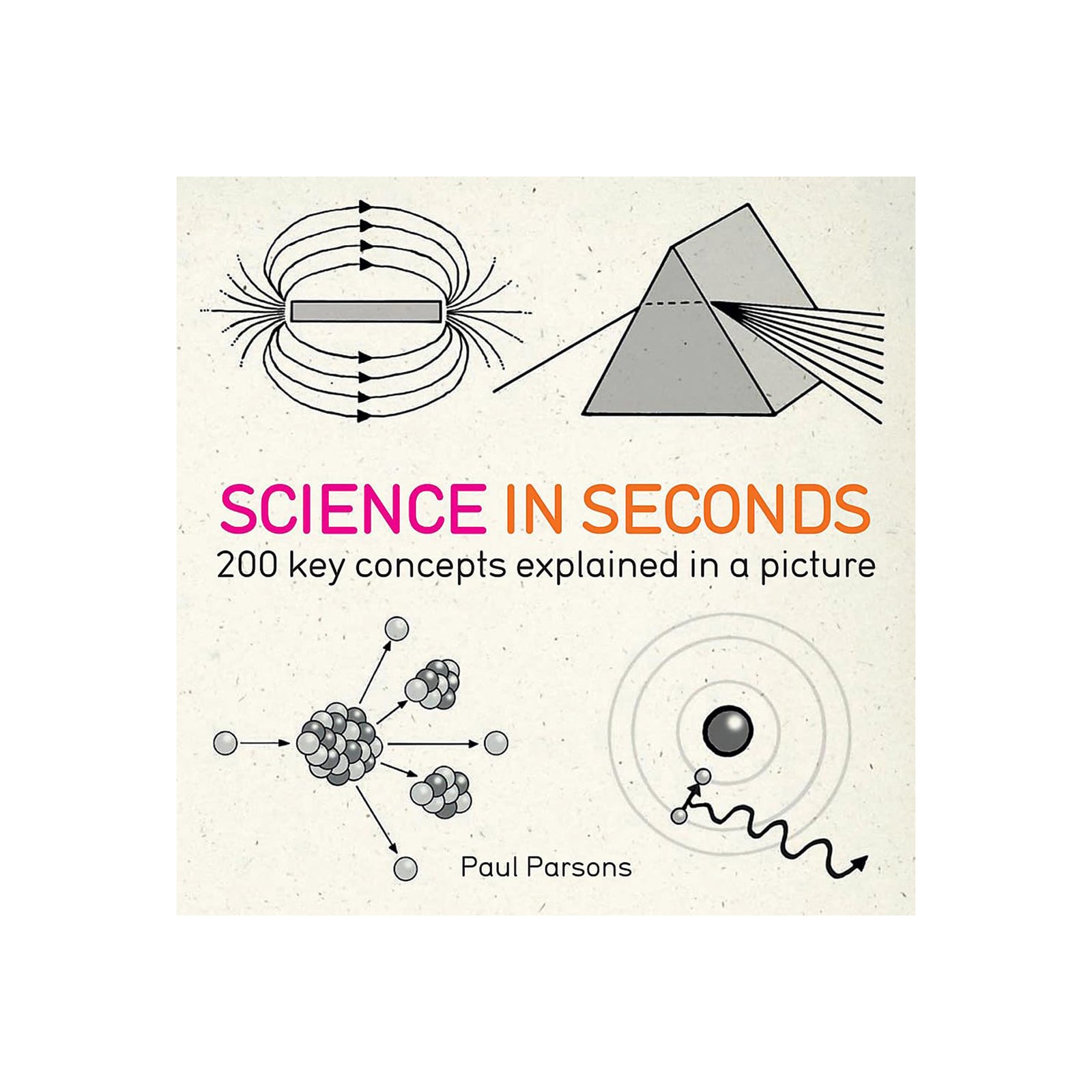 Book cover of 'Science in Seconds' with scientific illustrations on a beige background