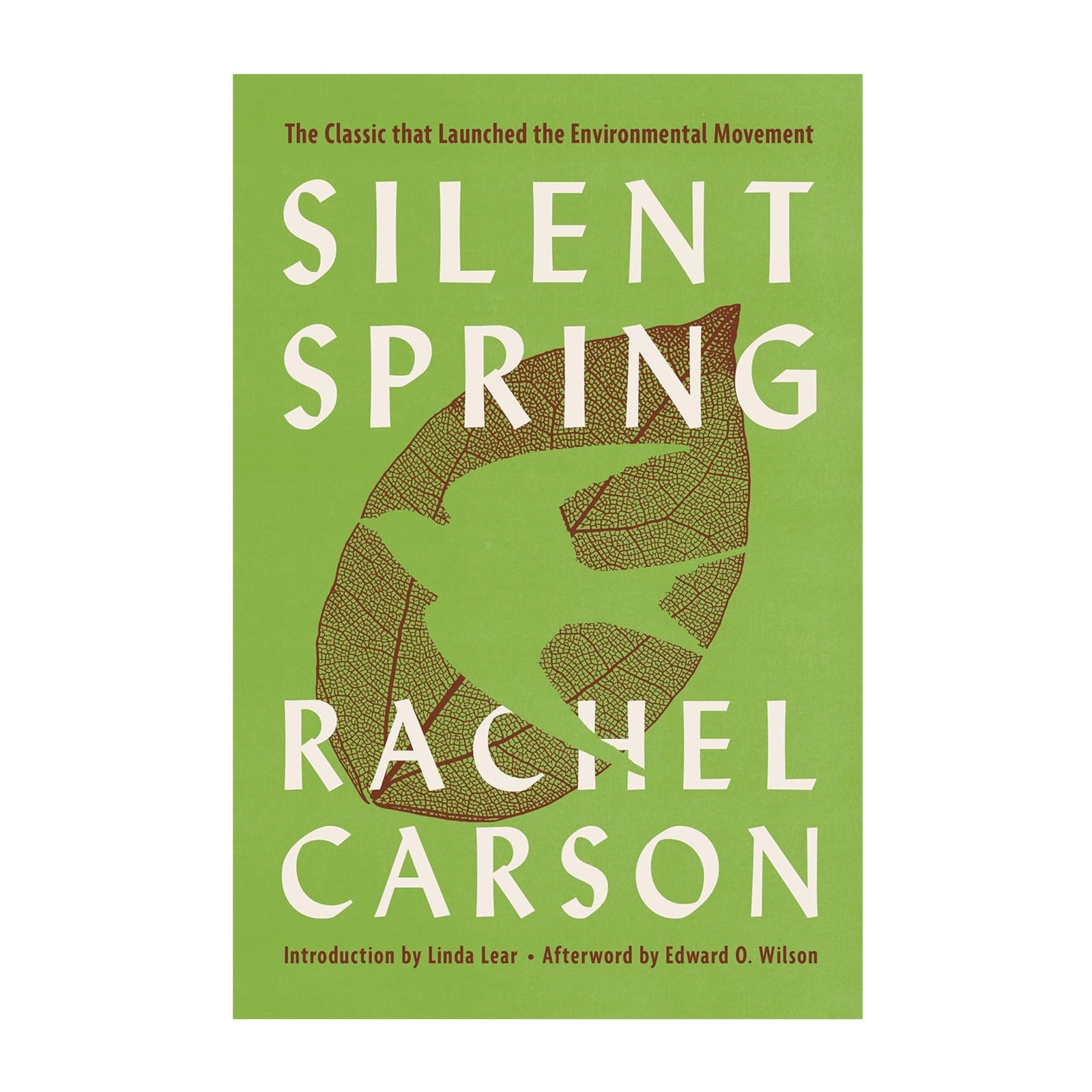 Book cover of 'Silent Spring' by Rachel Carson with a green background and leaf design.