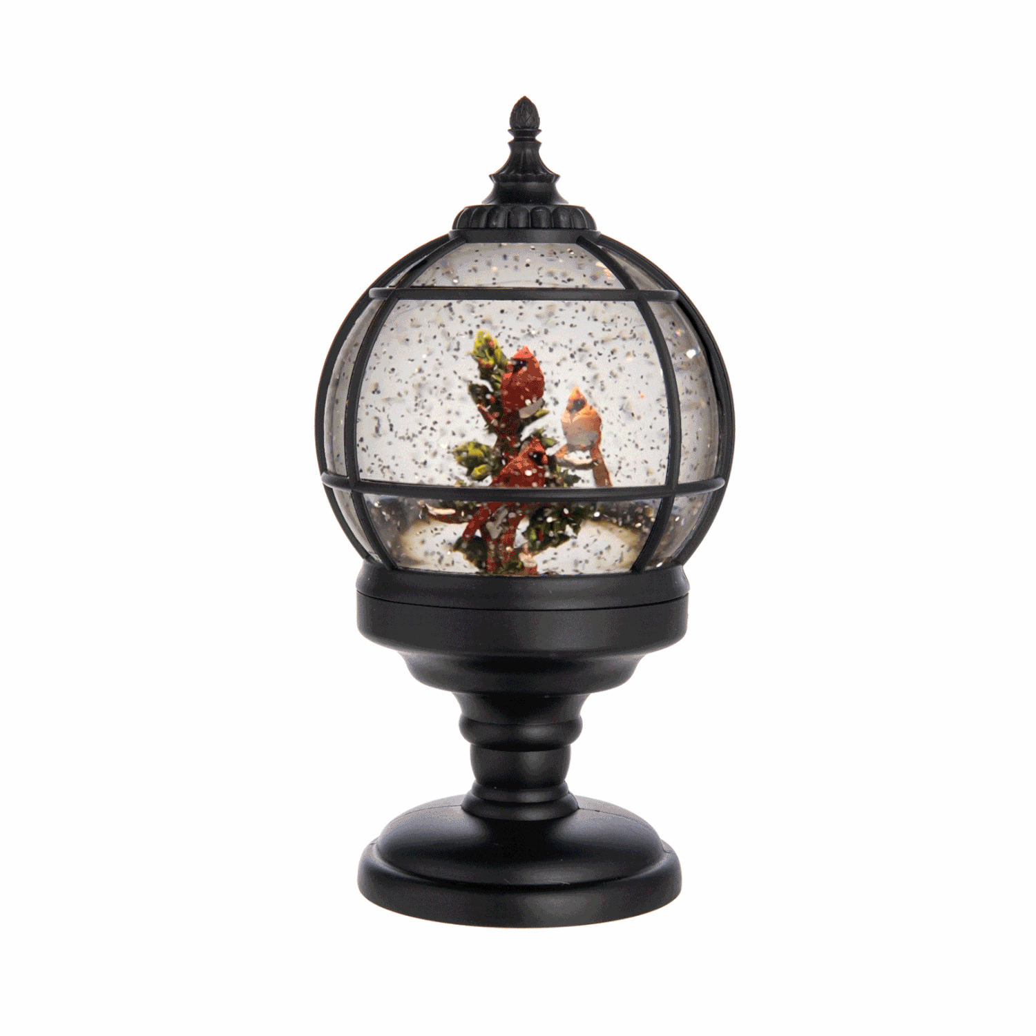 Add festive dazzle to your home with this light up cardinal water lantern. This creates a mesmerizing snow globe effect, perfect for adding a touch of winter wonder to your home. 10"H x 5"W. Power: USB Type A cord (included) or 3 AA batteries (not included)