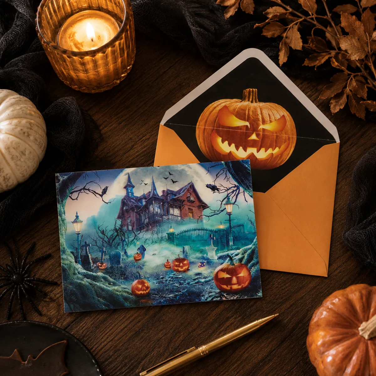 LENTICULAR 3-D HAUNTED HOUSE NOTECARD