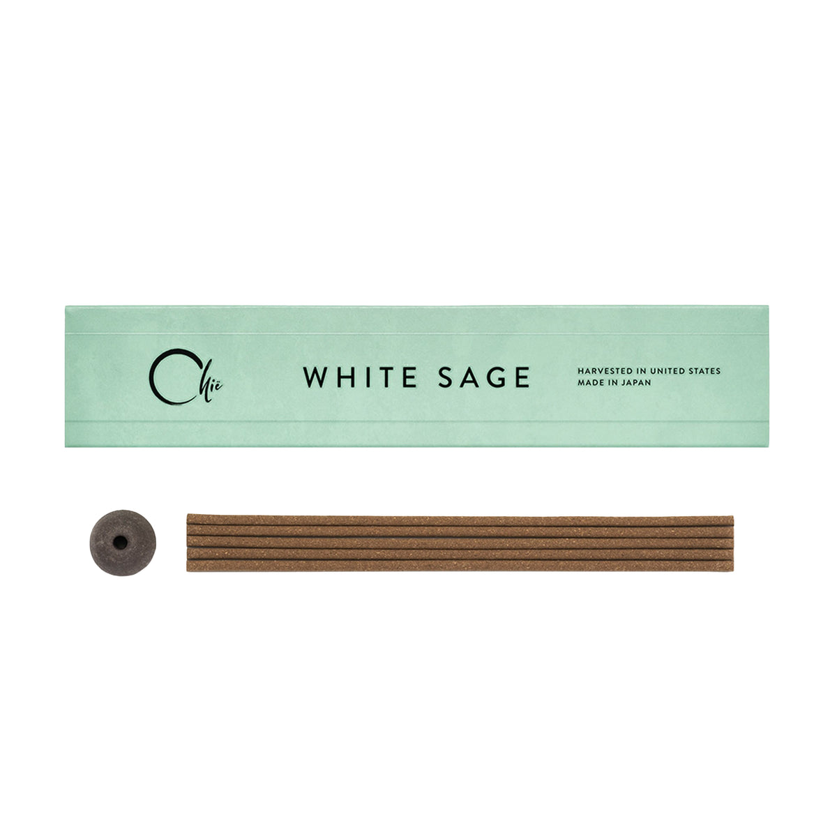 White sage incense packaging with incense sticks on a white background
