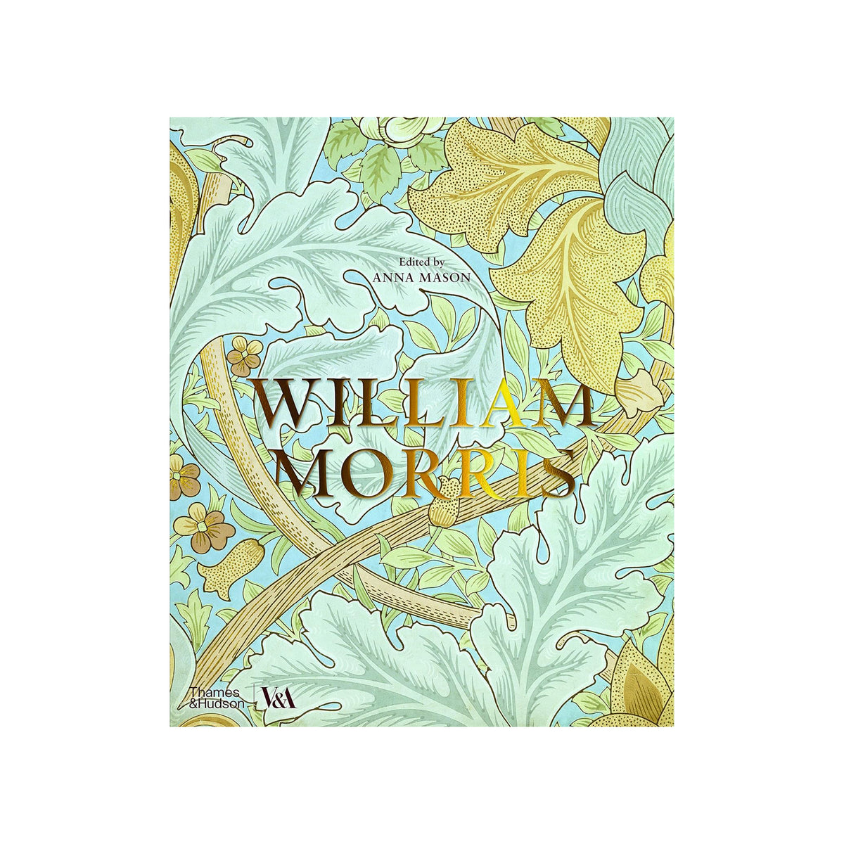 Book cover with decorative leaves and branches featuring the text 'William Morris' and 'Anna Mason'.