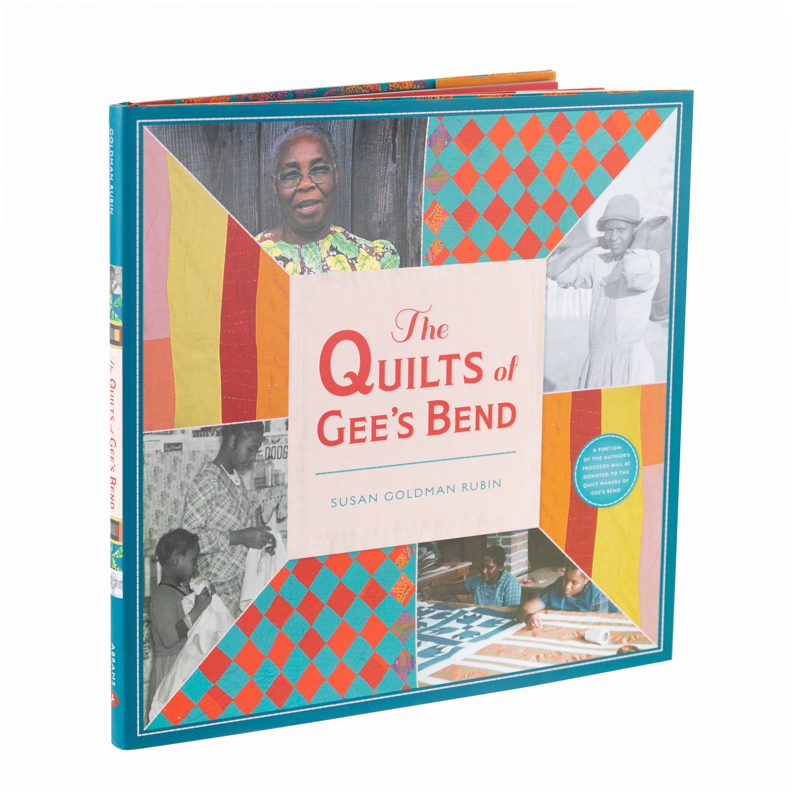 A book cover of 'The Quilts of Gee's Bend' featuring a colorful quilt design and photographs of the quilts and individuals.