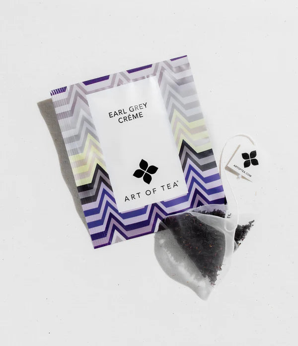 Earl Grey Crème Eco Teabag Sachets Tasting Notes: Citrus, Full body, Silky Sip Art of Tea's handcrafted Earl Grey Crème tea blend in eco-friendly, biodegradable teabag sachets. 12 tea sachets in a box. Medium Caffeine.