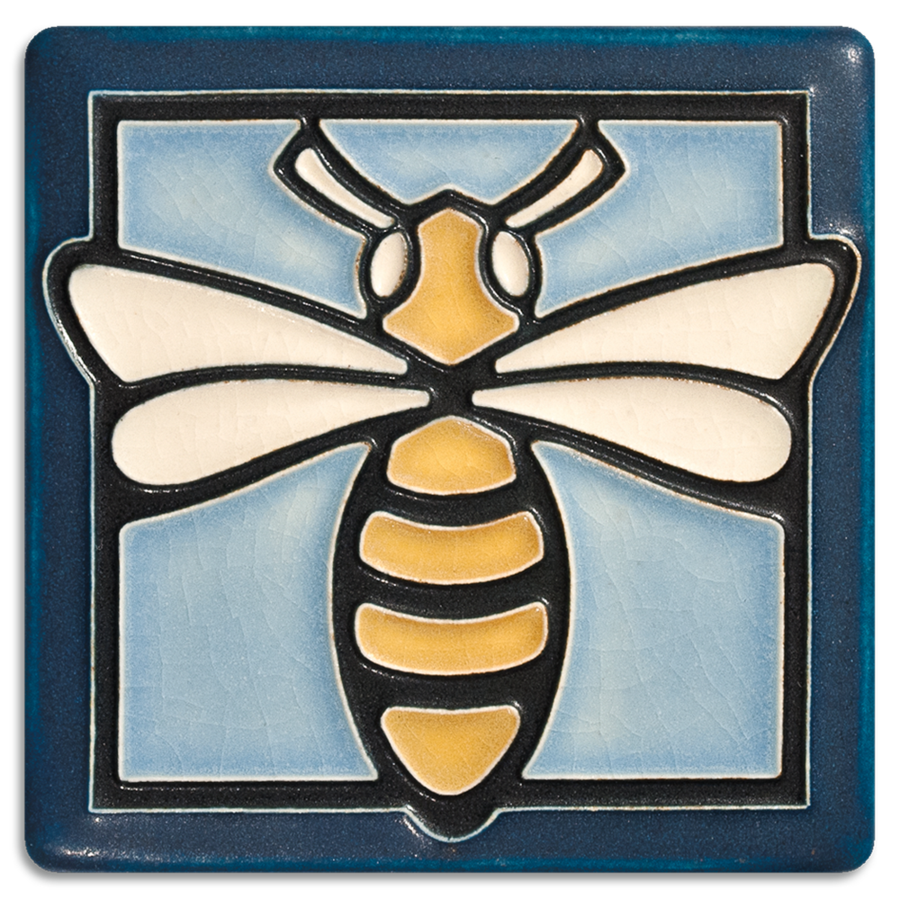 &quot;She was a rare thing. Fine as a bee&#39;s wing.&quot; - Richard Thompson &quot;Beeswing&quot;.  Nawal Motawi spent many hours getting these bees&#39; wings and stripes to merge with the border just right. Tile size: 3-13/16&quot;. Tiles are 5/8&quot; thick and have a notch at the back for hanging unframed. Each tile is lovingly hand made in the USA.