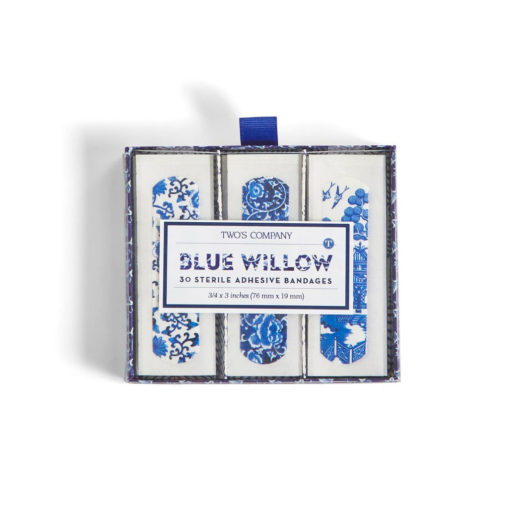 Pretty up that cut or graze with these blue willow pattern bandages. Blue Willow 30 Pc Bandages in Gift Box Includes 3 beautiful Patterns Each bandage is 3/4 x 3"
