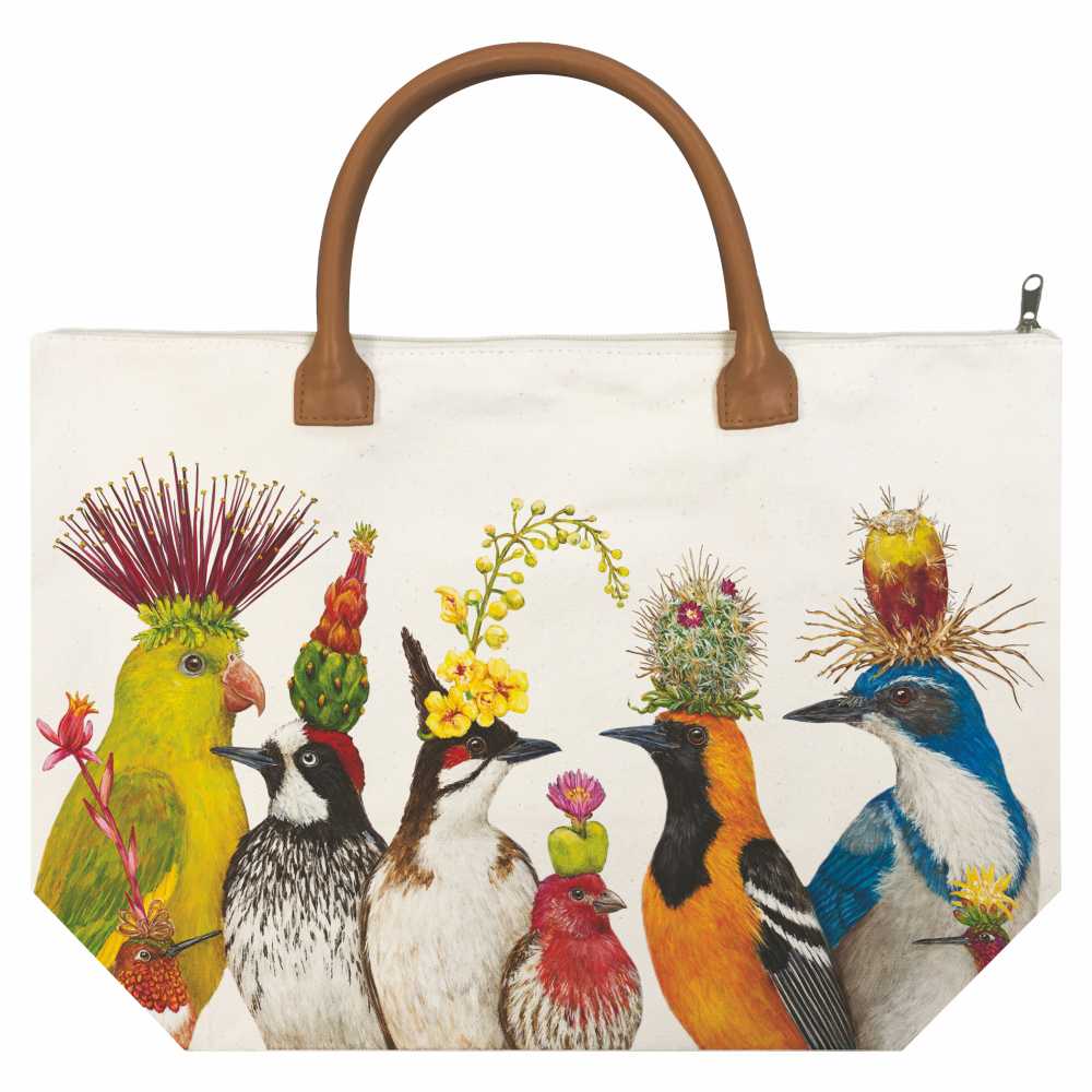 Using flora and fauna found in The Huntington's Desert Garden, artist Vicki Sawyer created the illustration "Desert Party" for The Huntington. Vicki's delightful artwork is printed onto natural cotton canvas to create this eye-catching tote bag. Vegan handles. Inside pocket.  Size: 17.75″ x 12″ x 6.75″.