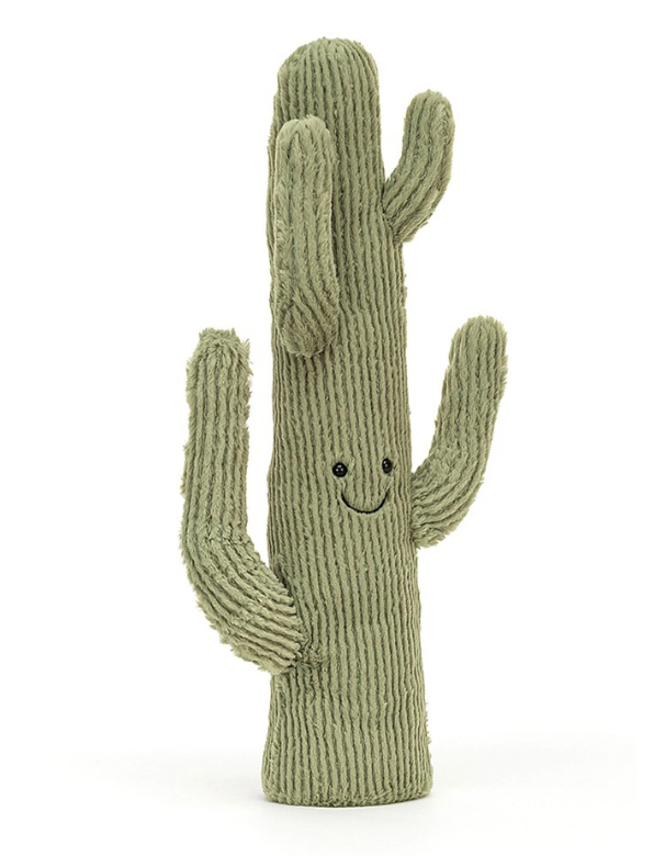 Amuseable Desert Cactus is here to cheer up any dull desk! This cordy companion has soothing green fur, a cheerful smile and squidgy-soft arms. A gentle sage who never needs water, this cuddly cactus will inspire your next adventure! 16" X 7". Suitable from birth. Hand wash only.