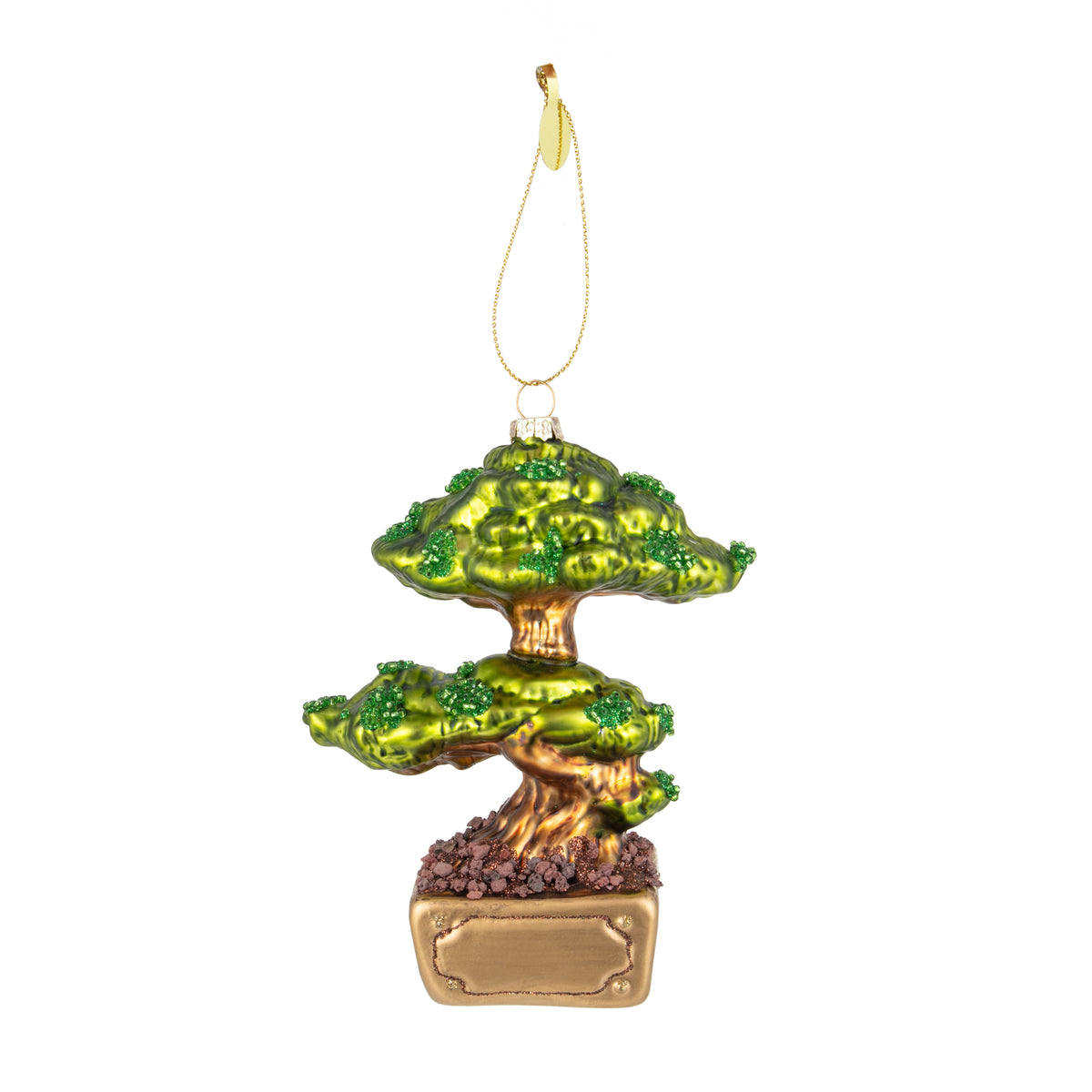Love Bonsai but don&#39;t quite have the time to wait? Then our beautifully detailed Bonsai tree ornament is the answer! With its iconic Bonsai shape, highlighted with sparkles, set in a classic rectangular pot with life-like gravel, this terrific tree will add a touch of Zen to your decor.  Size approx 6&quot; x 4&quot;