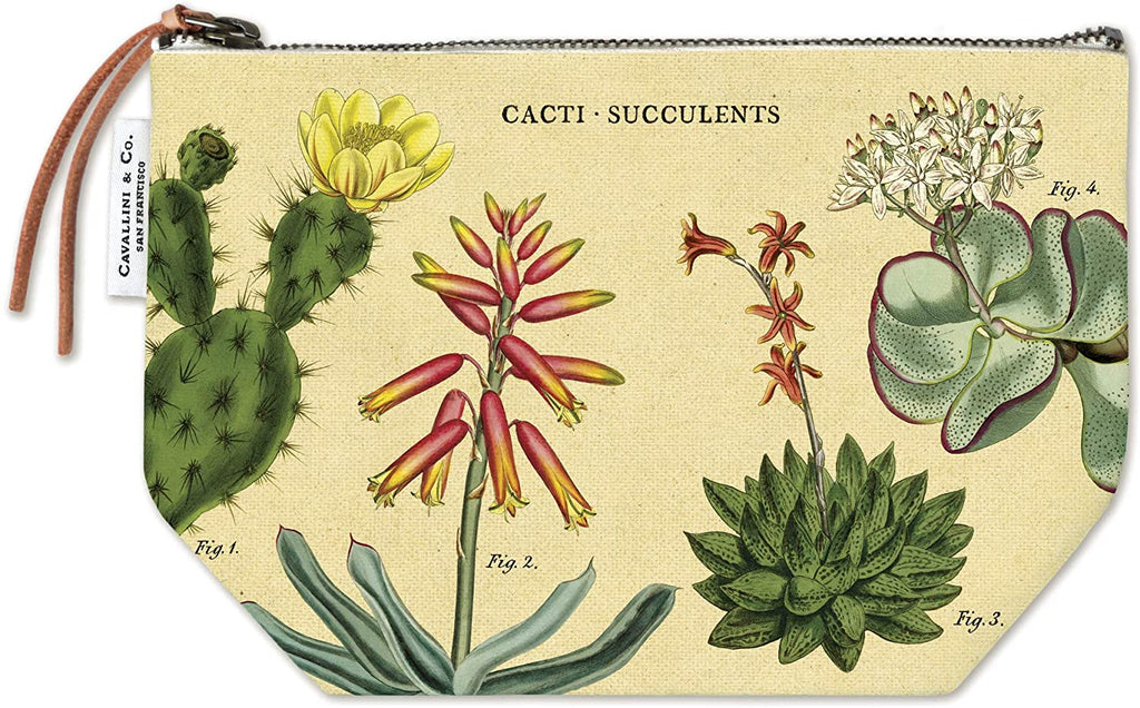 This pretty and practical zipper Pouch features bright and colorful vintage botanical cacti and succulent drawings. Perfect for cosmetics, pens, pencils, loose change or art supplies. An excellent gift for fans of The Huntington's celebrated Desert Garden. 100% natural cotton 6 x 9 inches.