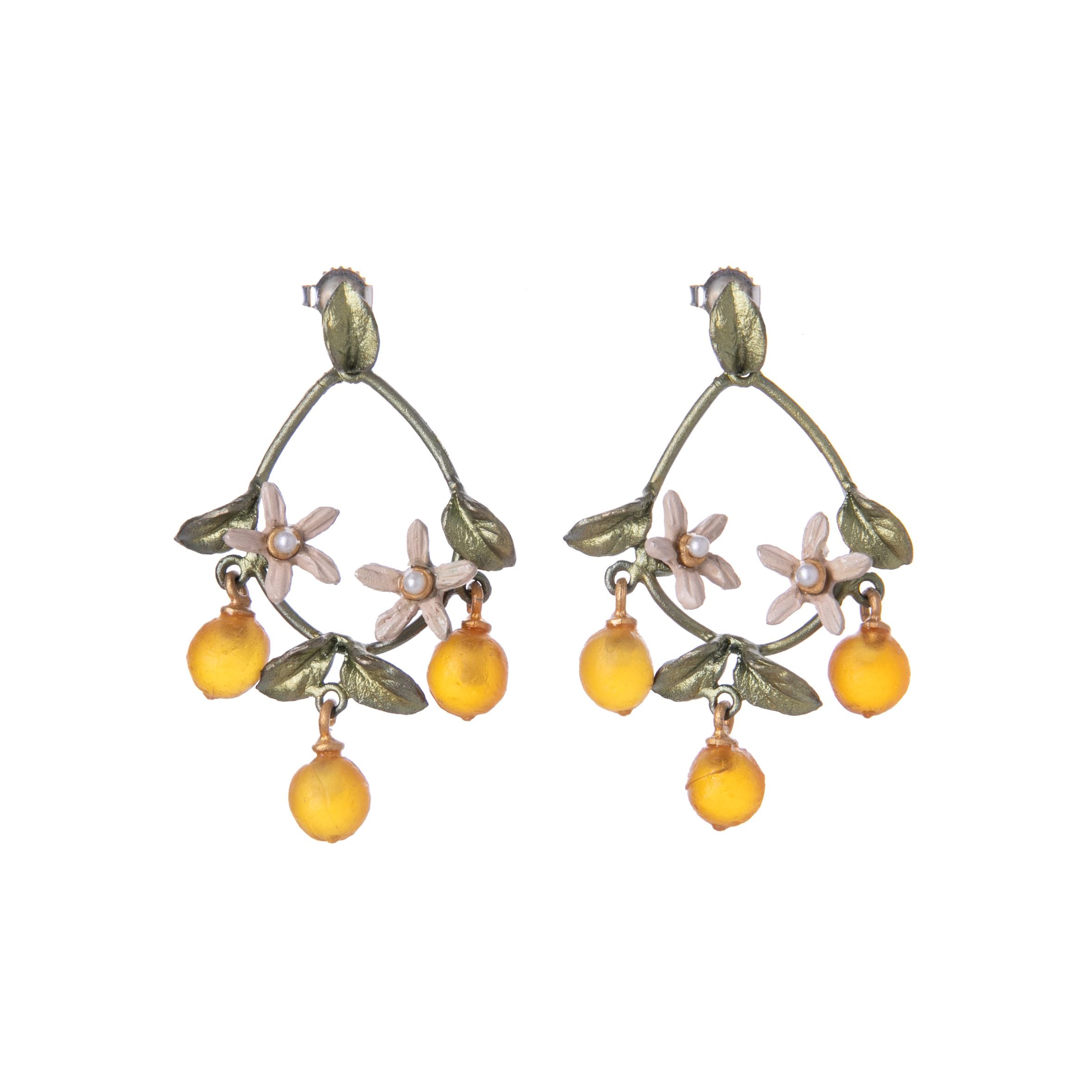 Apricot and flower pendant earrings Gold Les Néréides  LException