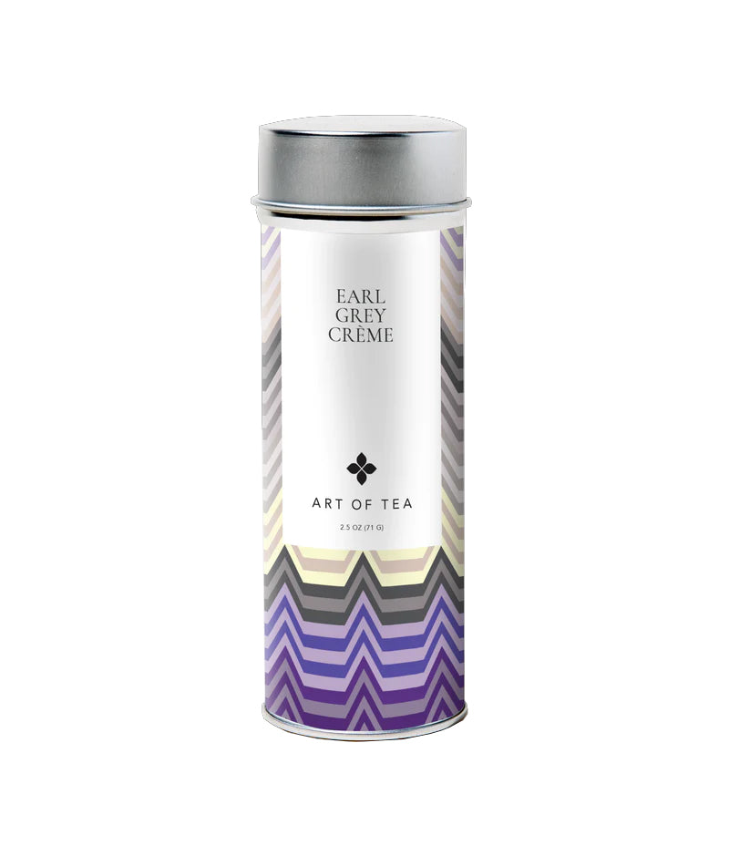 Earl Grey Crème Loose Tea Tin. Silky Start your day in a bold way with our loose-leaf organic Earl Grey Creme tea. This black tea blend is hand blended with fragrant oil of bergamot for citrus notes followed by a touch of French vanilla for a rich and robust finish. 2.5 oz tin- average 40 cups Medium Caffeine.