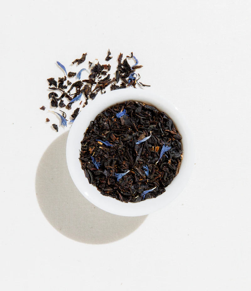 Earl Grey Crème Loose Tea Tin. Silky Start your day in a bold way with our loose-leaf organic Earl Grey Creme tea. This black tea blend is hand blended with fragrant oil of bergamot for citrus notes followed by a touch of French vanilla for a rich and robust finish. 2.5 oz tin- average 40 cups Medium Caffeine.