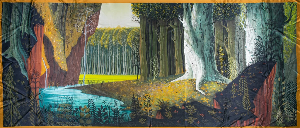 Disney artist Eyvind Earle created the darkly dream-like concept art for 1959's Sleeping Beauty. We have faithfully replicated one of Earle's most striking concept paintings, and created this limited edition 100% silk scarf. This beautiful, large-scale scarf is only available at the Huntington Store. Size: 78" x 33".