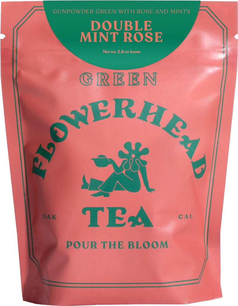 Gunpowder green tea leaves are specially selected for quality, size and style. They are rolled into very small tight nuggets. This gunpowder tea is blended with local spearmint, peppermint, and pink & red rose petals. This is a full bodied green tea with a floral yet minty finish. Net wt 4.2 oz loose
