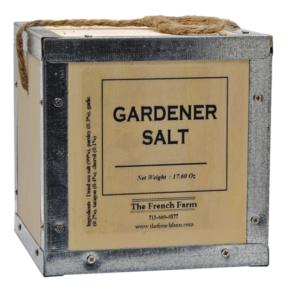 Do you have a gardener in your life who also likes to cook? If so, this is the perfect gift! Gardener salt is a coarse sea salt which is packaged in an attractive wood and metal box, which looks great on any kitchen counter or table. Ingredients: Dried Sea Salt, Tarragon, Parsley, Garlic, Chervil 17.6oz.