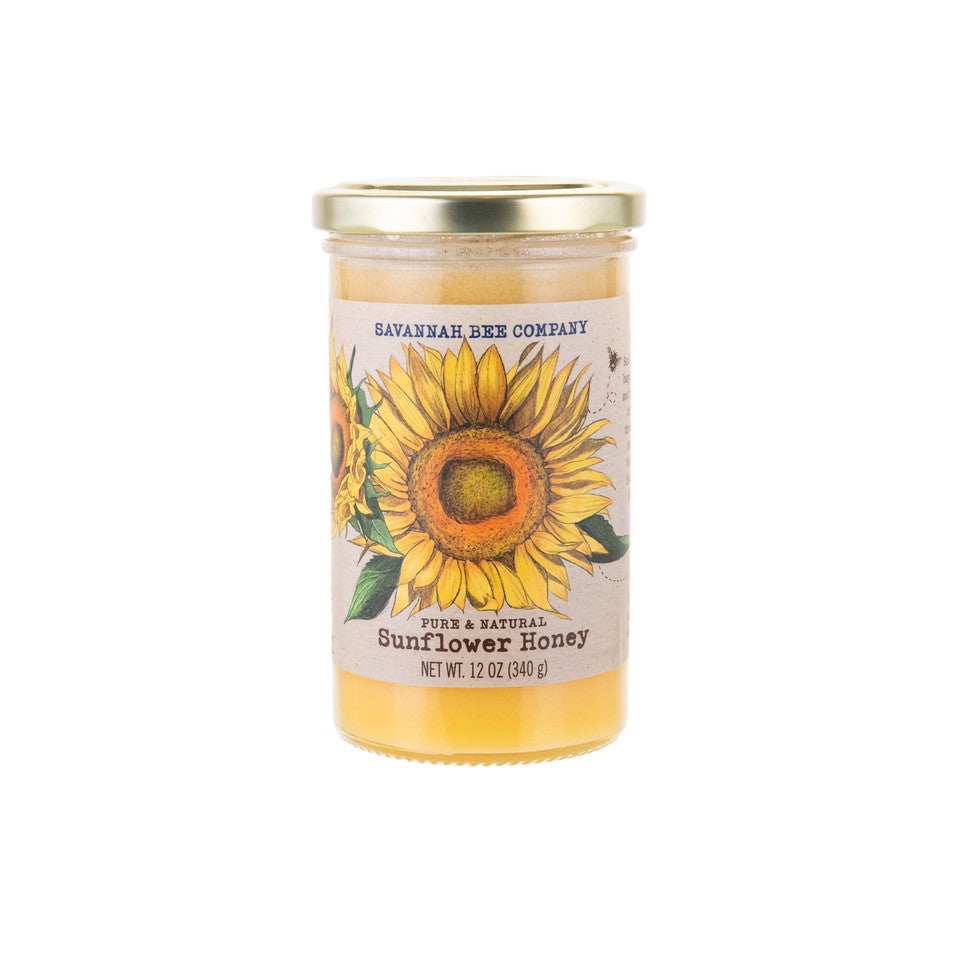 Sunflowers have to be the happiest flowers on earth, and the bees love them. All this happiness shines through the honey made from these big, yellow flowers, giving a light, floral flavor that tastes like sweet sunshine. Natural sunflower honey 12oz.
