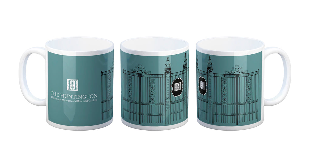 Ceramic mug featuring the famous Huntington Front Gates. 11 oz. Dishwasher and microwave safe Featuring the iconic Huntington Entrance Gates, originally commissioned by Nicholas Carew, 1714.