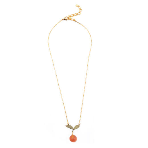 This Orange necklace was inspired by the V&A’s Green Dining Room, the world’s first museum café, and its fruit panels designed by William Morris & Co. in 1886. The Orange pendant is cast in hand patinated bronze, accented with a cast glass orange. Chain: 17" - 19" L (adjustable); Pendant: 1.2" L .