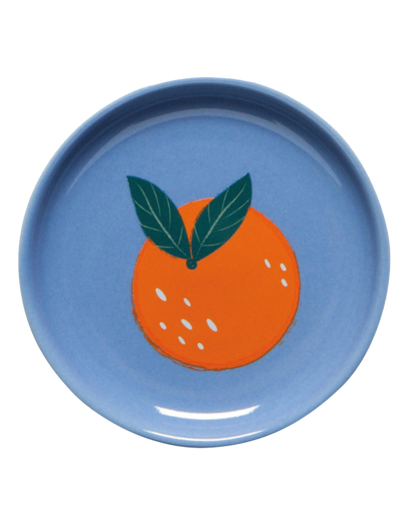 Trinket trays are that convenient catch-all that we all need for loose change, jewelry, paperclips and keys. This pretty blue ceramic dish features a pretty orange design which is sure to brighten any countertop or bureau. Ceramic dish Hand wash only Diameter: 3.5".