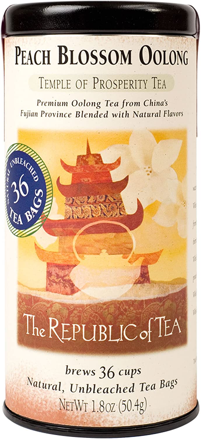 This semi-oxidized oolong tea grown along winding mountain streams in China's Fujian province produces a cup with a bright flavor and pleasing flowery finish. The essence of spring peach blossoms complements oolong's natural fruity flavor. 36 natural unbleached tea bags 1.8oz