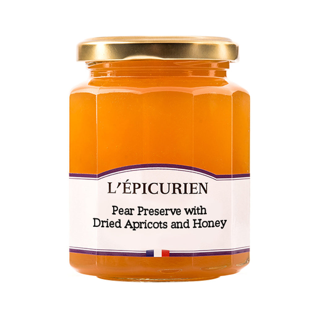 Created with the best ingredients and no preservatives or additives, this jam is something you can feel good about eating. This jam has the flavor and texture to stand up on its own, with fresh pears, apricots, and a touch of honey. Add this delectable jam to toast, pastries or croissants. Made in France. 11.3 oz.