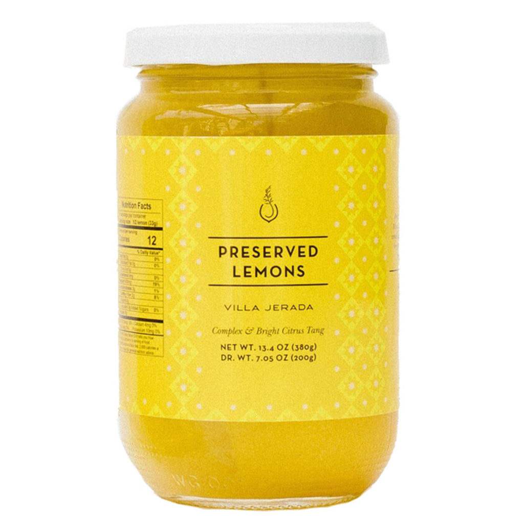 Preserved Lemons are an essential Moroccan culinary tradition using small Beldi lemons, salt and time to give a bright citrus flavor to a variety of dishes. The outer skin works well thinly sliced or diced for braises and tagines, the inner flesh works well smashed into dressings and marinades. Made in Morocco 13.4 oz.