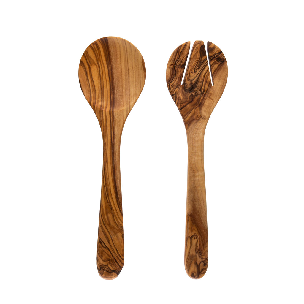 With its distinctive grain and naturally gorgeous color, this Olive Wood Serving Set makes an eye-catching addition to any culinary spread. 3" x 11.25". Ultra-strong wood naturally oils itself over time, increasing in beauty with age. Olive wood from protected, sustainable Tunisian olive groves.