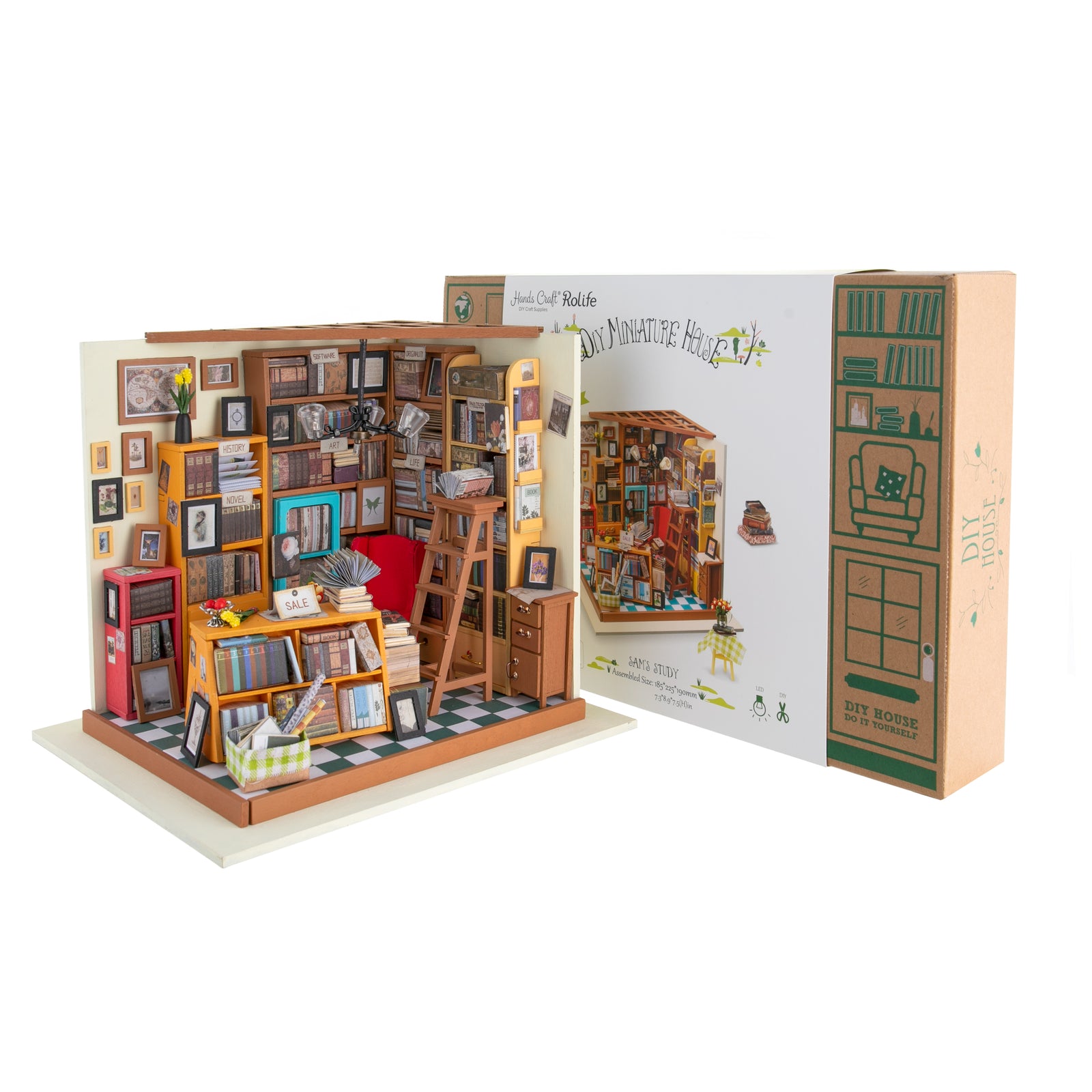Charmingly detailed, 'Sam's Study' 3D model will delight and fascinate any onlooker, young or old. This tiny dollhouse-like room will keep you busy as you design and create the perfect little space. Kids and adults alike will enjoy creating this 3D wood puzzle. Kit contains everything you will need to create Sam's Study
