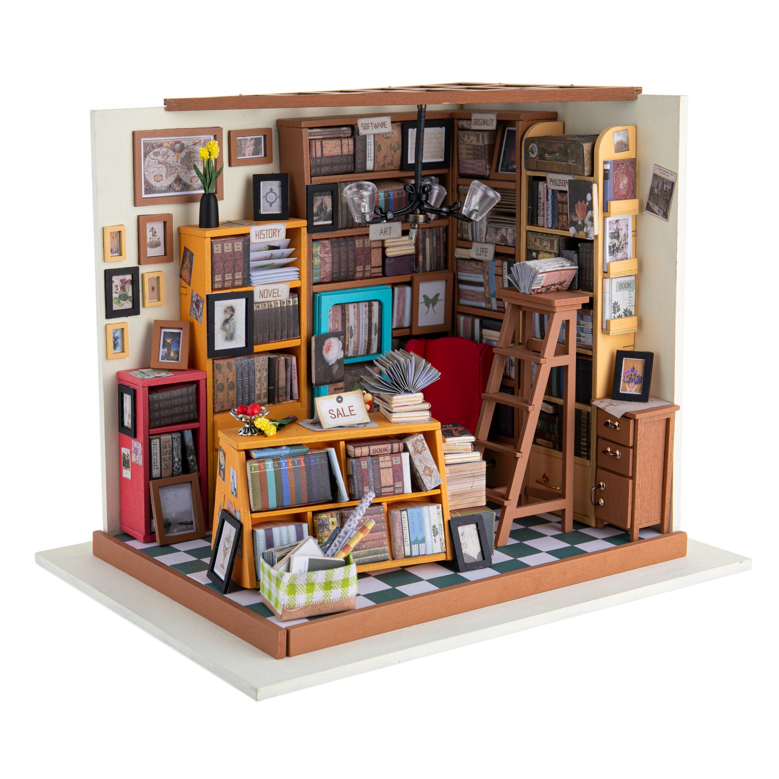 Charmingly detailed, 'Sam's Study' 3D model will delight and fascinate any onlooker, young or old. This tiny dollhouse-like room will keep you busy as you design and create the perfect little space. Kids and adults alike will enjoy creating this 3D wood puzzle. Kit contains everything you will need to create Sam's Study