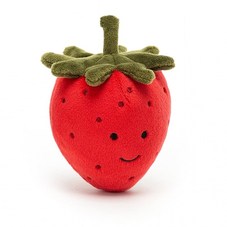 Bursting with scrumptious stitchy seeds, it's Fabulous Fruit Strawberry! Squishy and stretchy in rich red fur, this merry berry has a mop of soft green leaves! Pick this poppet for sweet sundae snuggles. Hand wash only. Not recommended to clean in a washing machine. Size: H3" X W3" Suitable from birth.