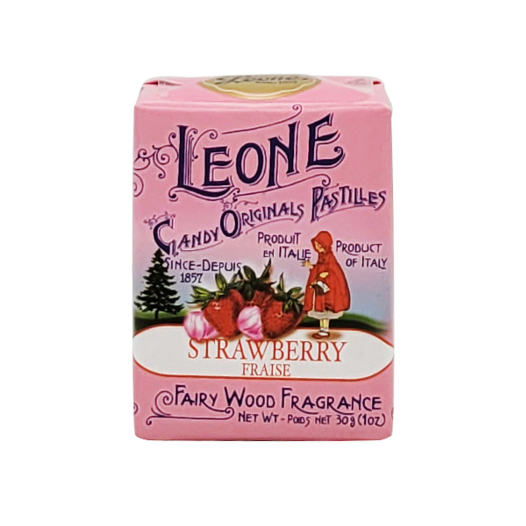 Pastiglie Leone's strawberry Candy Originals are the Company's oldest and most distinctive confectionery product. Their pleasant pastel shades (made from natural ingredients) make this product alluring to the eye as well as to the palate. Made in Italy 1.oz.