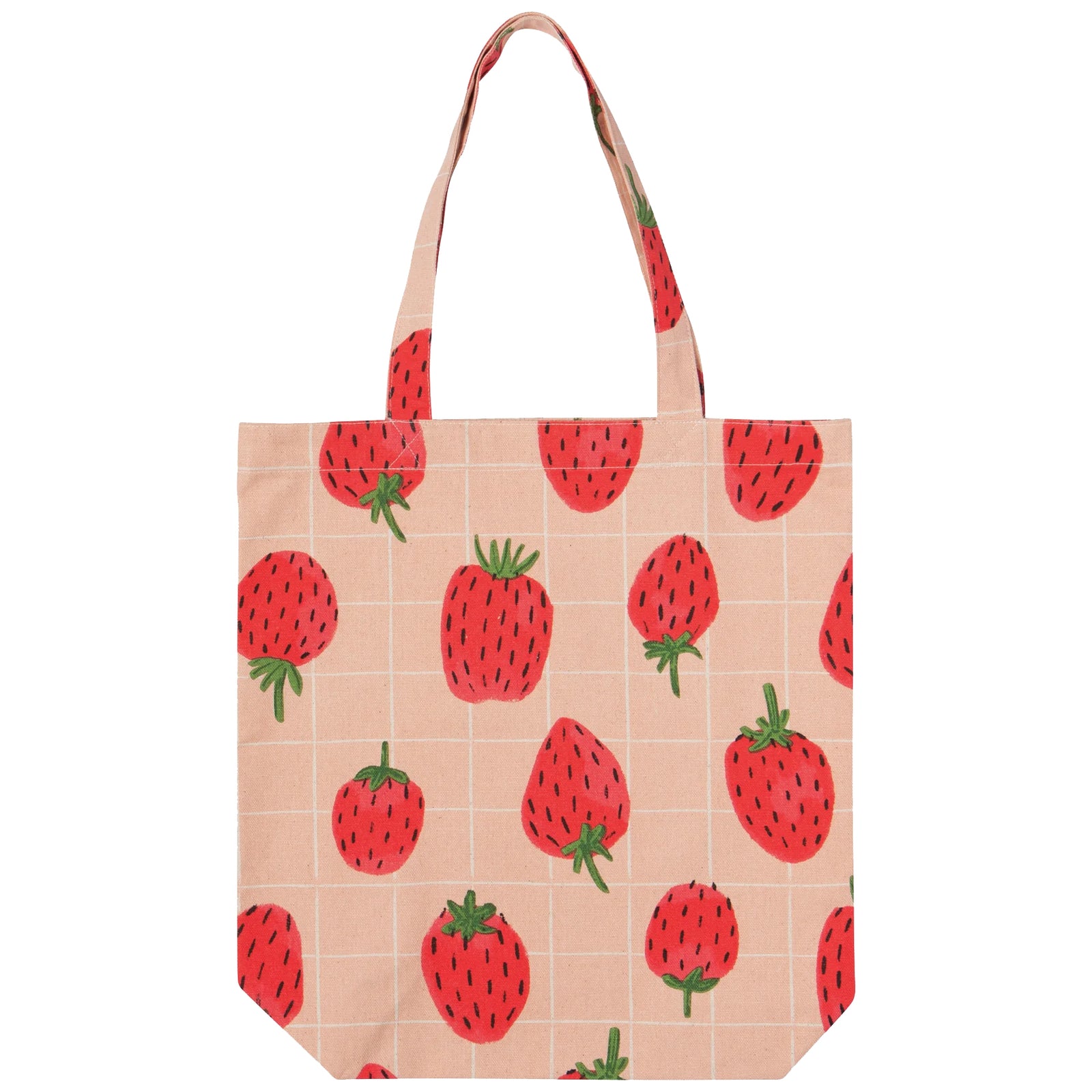 The perfect sized tote in which to carry your everyday essentials, whether that's your laptop, groceries, yoga kit and more! Features the sweetest, summery strawberry print. 100% cotton 14" x 15" x 4".