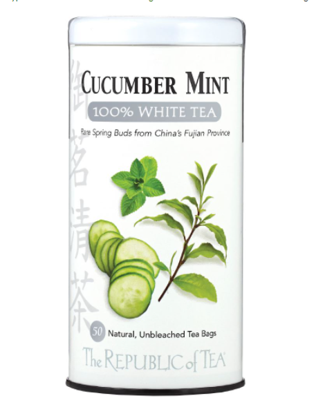 Even if you are unable to make time for a day of massages and personal pampering, this 100% White Tea blend of cucumber and spearmint is sure to rejuvenate. Try cooling and serving over ice. Authentic 100% White Tea only grows in the mountains of China’s Fujian Province. Contains 50 natural, unbleached tea bags. 2.8oz.