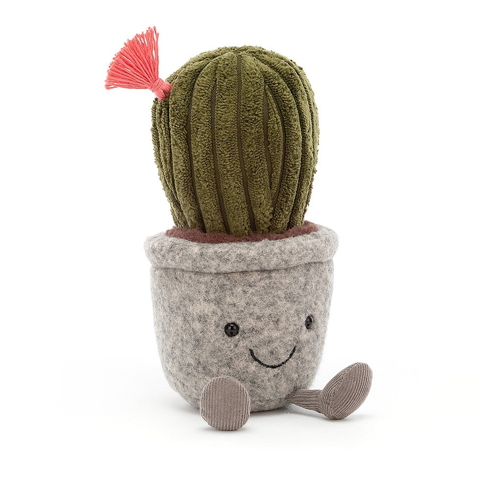 Silly Succulent Cactus is a dizzy desk plant with chunky green cordy fur and a snazzy coral tassel flower. With a mottled pot in soft grey felt, cocoa soil, little cordy legs and a great big smile, this cuddly cactus is the perfect workmate! 19H x 6W cm SAFETY & CARE For all ages. Suitable from birth. Hand wash only.