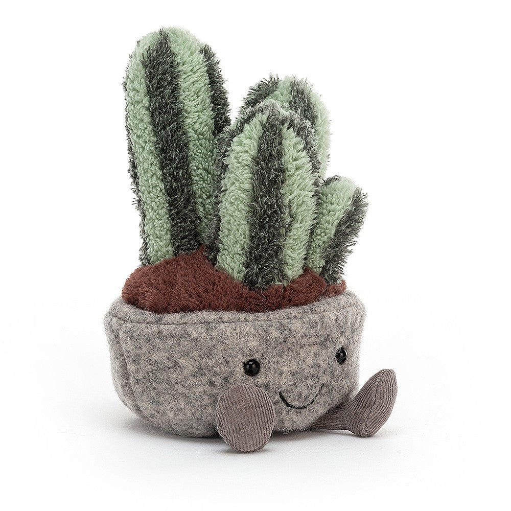 Silly Succulent Columnar Cactus is a stout little sweetie with a mighty name! Squat and scrumptious in a felty beige pot, with fluffy toffee soil and cordy boots, this cactus has four squidgy two-tone stalks. Stripey, stocky, green and giggly, this succulent's super-sassy! Suitable from birth. Hand wash only.