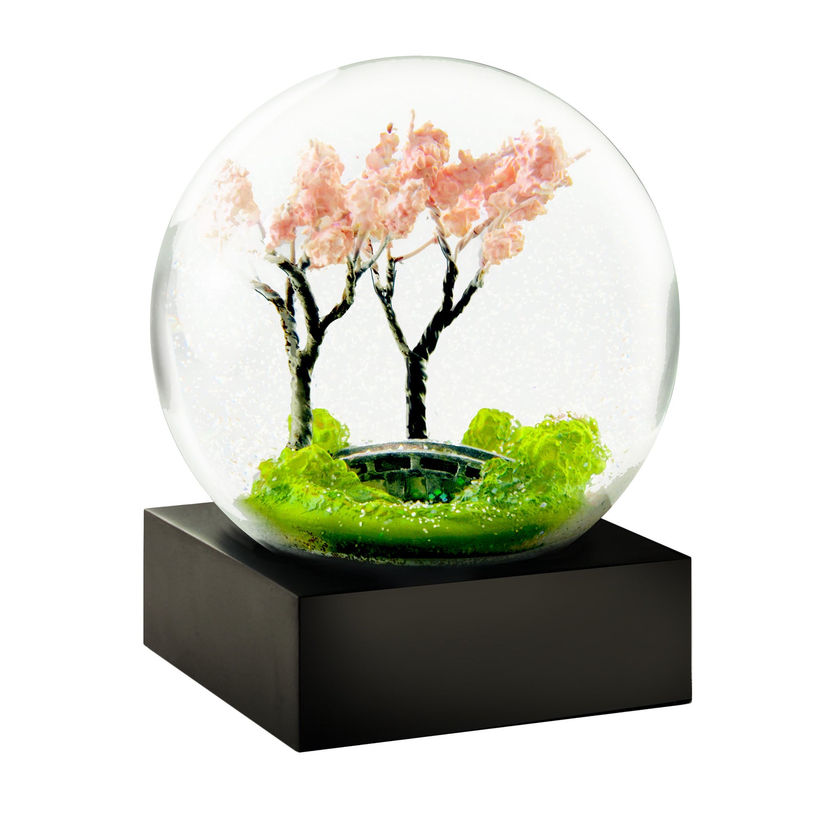 "The end of spring lingers in the cherry blossoms" - Buson Keep a reminder of Spring, and the hope and renewal that comes with it, with this gorgeous spring snow-globe. Glass Globe: 4 inches in diameter Total Dimensions: 4 x 4 x 5 inches Gift Box is included: 5 x 5 x 5 inches.